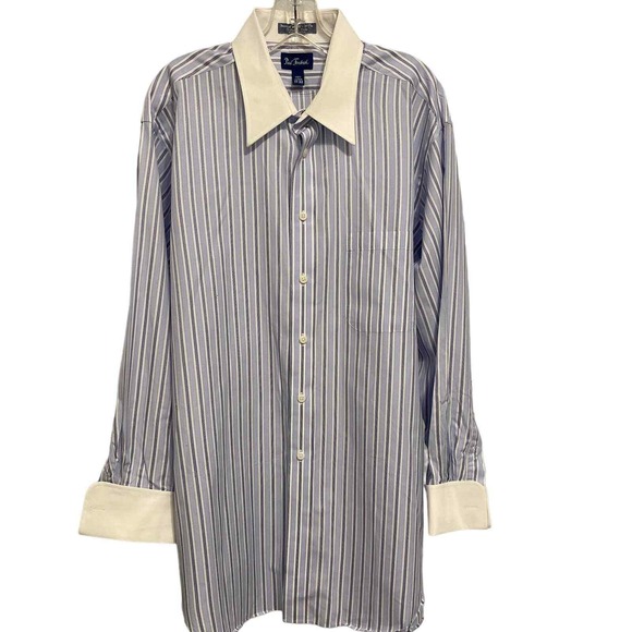 Paul Fredrick Other - Paul Fredrick Dress Shirt Mens 17-33 Blue Stripe Imperial 100s French Cuff Cotto